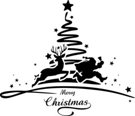 Christmas Deer Tree Silhouette Vector