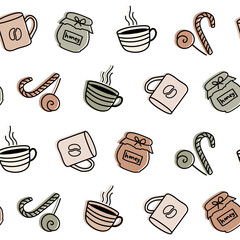 Christmas, new year seamless pattern, snowflakes line illustration. Vector icons of winter holidays, cold season snowfall. Celebration party black white repeated background.