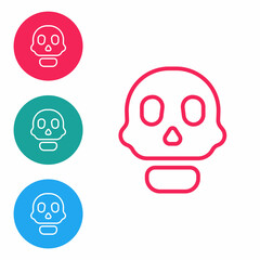 Red line Skull icon isolated on white background. Happy Halloween party. Set icons in circle buttons. Vector