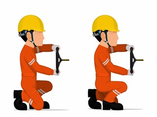Fototapeta premium set of worker is holding hand wheel on white background
