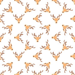 Christmas pattern with heads of reindeers on a white background. Vector illustration 