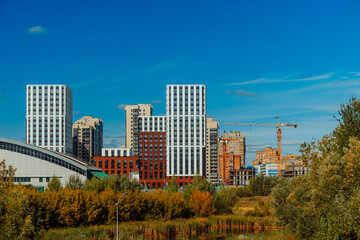 Obraz premium Residential neighborhoods of a Russian city. Residential areas with high-rise buildings. Kazan 