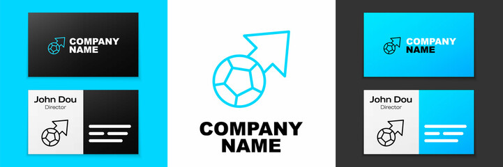 Blue line Soccer football ball icon isolated on white background. Sport equipment. Logo design template element. Vector