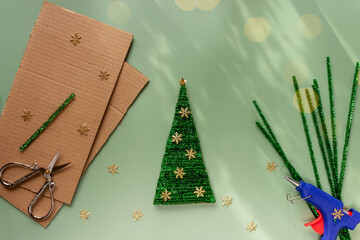 DIY Christmas tree for Christmas, crafts with a child for a holiday.