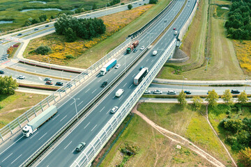 aerial view of the highway and the city of Wroclaw, Poland