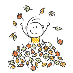 Strichfiguren / Strichmännchen: Herbst, Herbstlaub, Blätter Blätterhaufen, Gärtner. (Nr. 668)