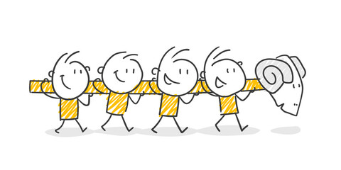 Strichfiguren / Strichmännchen: Durchschlagskraft, Teamwork, Rammbock. (Nr. 667)