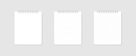 Notepad or notebook sheet set. Blank checkered notebook and in line. Vector EPS 10