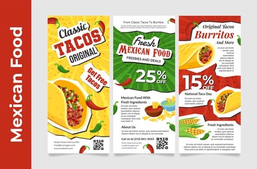Mexican food flyer set vector flat illustration Mexico spice cuisine dish sale discount coupon