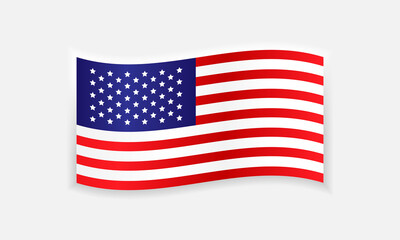 Realistic waving flag of United States in trendy neumorphic style. Current national flag of United States of America. Vector EPS 10