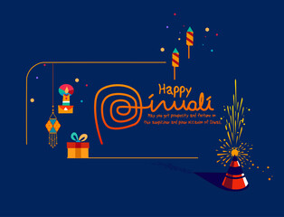 Happy Diwali, Festival of lights ,Vector illustration and Beautiful greeting card for celebration of shubh deepawali - 463493376