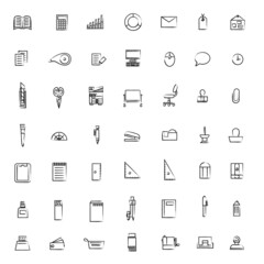 ビジネス用品の筆書きイラストアイコンセット