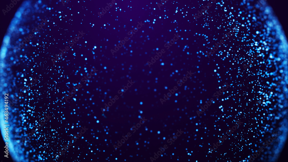 Wall mural magical sparkles of light form abstract structures. blue glow particles with amazing bokeh for fanta