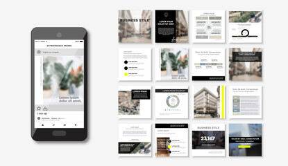 Social media pack Posts for internet content, site for Bloggers, Fashion, ad, Lifestyle brands, Creative businesses blog. Set of square Presentation templates. Unique trendy website slider frames.
