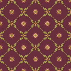 Central asian ogee and flowers vector seamless design