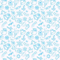 hand-drawn winter and Christmas elements , vector seamless pattern