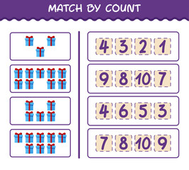 Match by count of cartoon gift box. Match and count game. Educational game for pre shool years kids and toddlers
