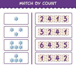 Match by count of cartoon snowflake. Match and count game. Educational game for pre shool years kids and toddlers