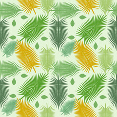 Fototapeta na wymiar Tropical leaves, repeating pattern, yellow and green plants, light background, bright pattern