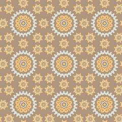 Central asian medallions and flowers vector seamless design