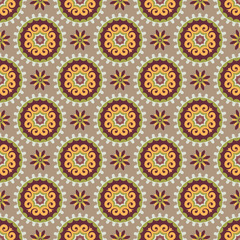 Central asian medallions and flowers, vector seamless design