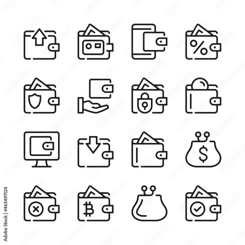 Poster wallet line icons set. modern graphic design concepts, simple outline elements collection. vector li