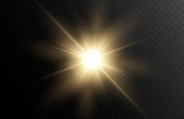 Bright light effect, warm rays, spark, star, sun. Vector