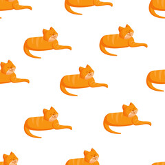 Seamless texture with ginger cat for textile, fabric. Vector illustration of the pattern.