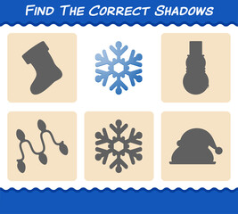 Find the correct shadows of snowflake. Searching and Matching game. Educational game for pre shool years kids and toddlers