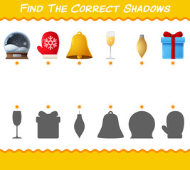 Find the correct shadows of cartoon christmas. Searching and Matching game. Educational game for pre shool years kids and toddlers