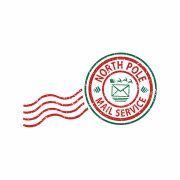 North Pole Mail Service Stamp Design | Grunge rubber stamp on white background, vector illustration | Santa Bag Stamp Design, Christmas Stamp