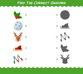 Find the correct shadows of cartoon christmas. Searching and Matching game. Educational game for pre shool years kids and toddlers