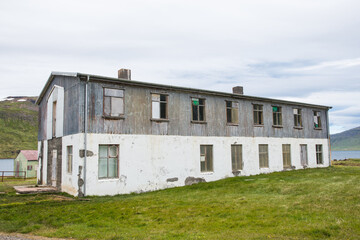 Fototapeta na wymiar The old Herring factory of Eyri in Ingolfsfjordur in Strandir in Iceland