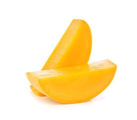 Sliced of mango isolated on white background.