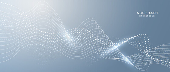 Grey white abstract background with flowing particles. Digital future technology concept. vector illustration.	
