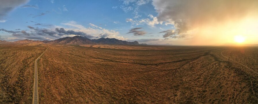 Panorama of the Desert with Mountains