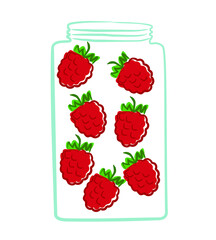 cherry jam in a glass jar on a white background doodle