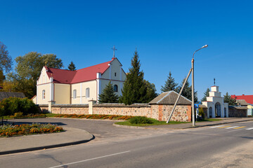 Old ancient catholic church of the Holy Trinity in Zhodishki, Grodno region, Belarus.