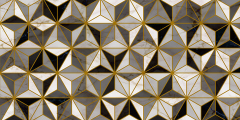  Geometric pattern with triangle shape dark background. Luxury with gold lines and marble texture modern design