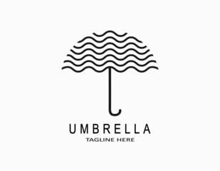 Aesthetic umbrella logo icon with wavy stripes pattern. Simple luxury design with black and white. Design vector illustration for company,  insurance, hotel. © Unplanned_Pixel