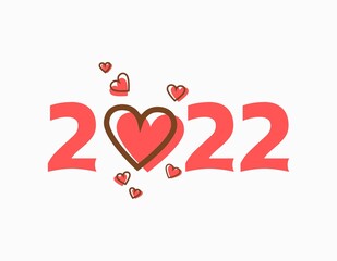 Happy new year 2022 with the love icon. Beautiful design of 2022 with pink and brown color. Trendy design for branding, cover, card, banner, calendar, book, pamphlet.