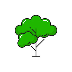 Tree with branches and green leaves isolated thin line icon. Vector wild tree outline park plant, garden forest architecture element, gardening landscape scenery object, clean environment, nature care
