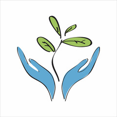 Hand drawn hands and plant concept for go green