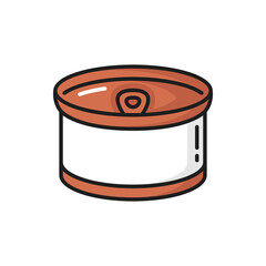 Metal can of beef pork meat isolated feline animals food. Vector cats treat, tinned meat steaks of beef, organic healthy nutrition meal. Tin of chopped steak snack for dogs, cats, kittens and puppies