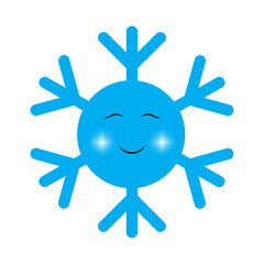 Smiling snowflake icon. Winter time. Happy holiday. Cartoon style. Simple flat design. Vector illustration. Stock image. 