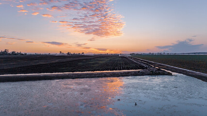 Irrigation channels on farmland near Gin Gin, Queensland, Australia