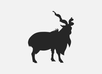 Vector Mountain Goat's silhouette for a logo, emblem, badge, label, template, design element. Bighorns.