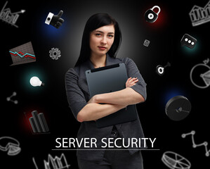 Business, Technology, Internet and network concept. Young businessman working on a virtual screen...