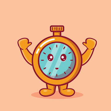 cute stopwatch mascot smile isolated cartoon in flat style