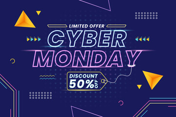Cyber monday sale banner with geometric shapes